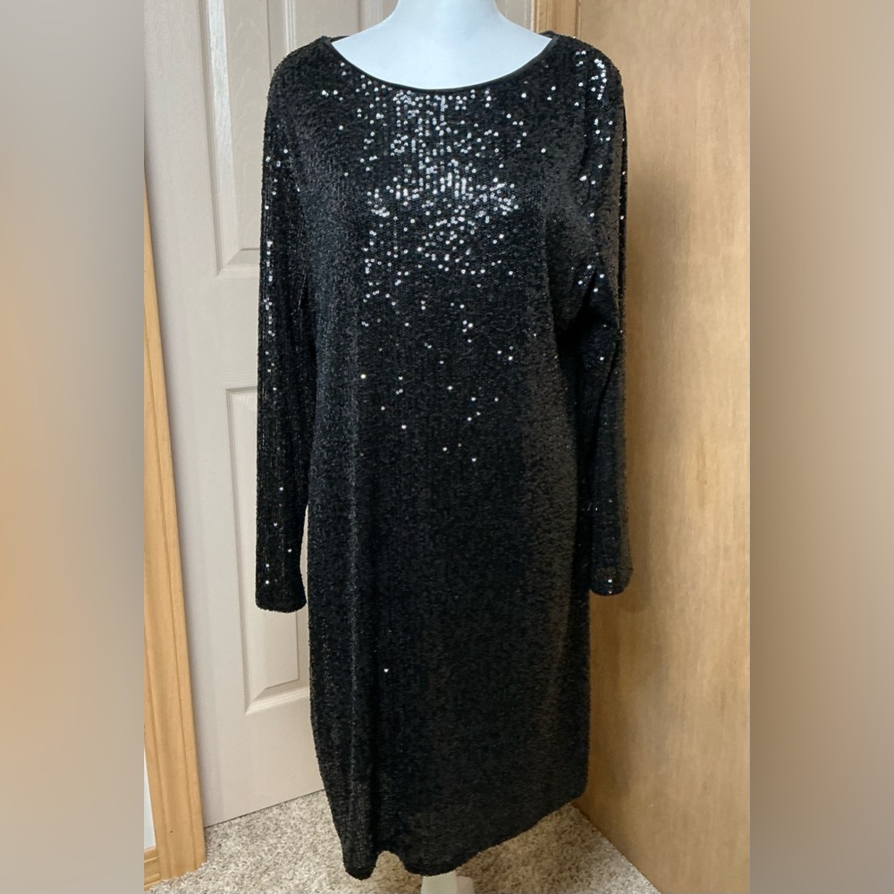 Ophelia Roe Black Sequin dress 1X New